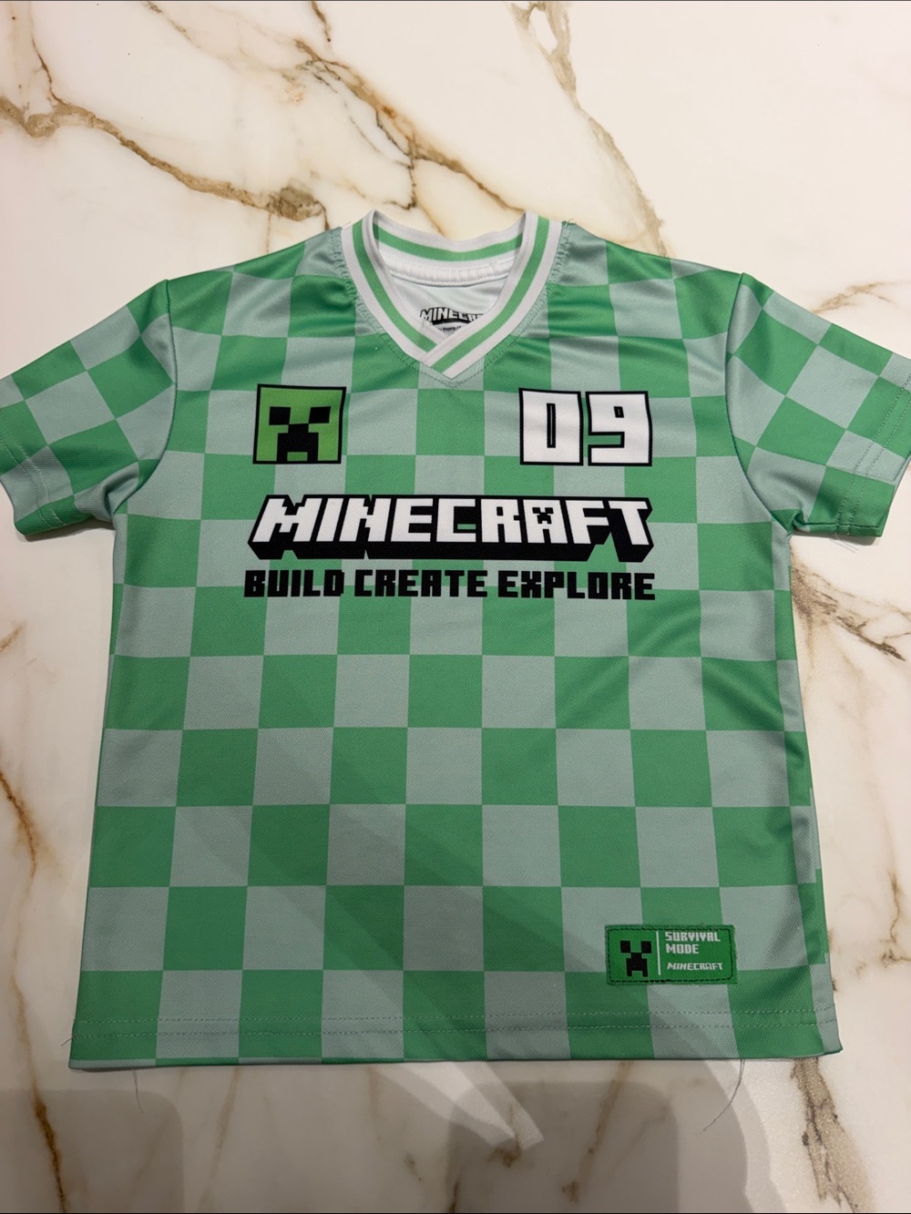 Kids' Green Checkered Tee - Build Create Explore xs